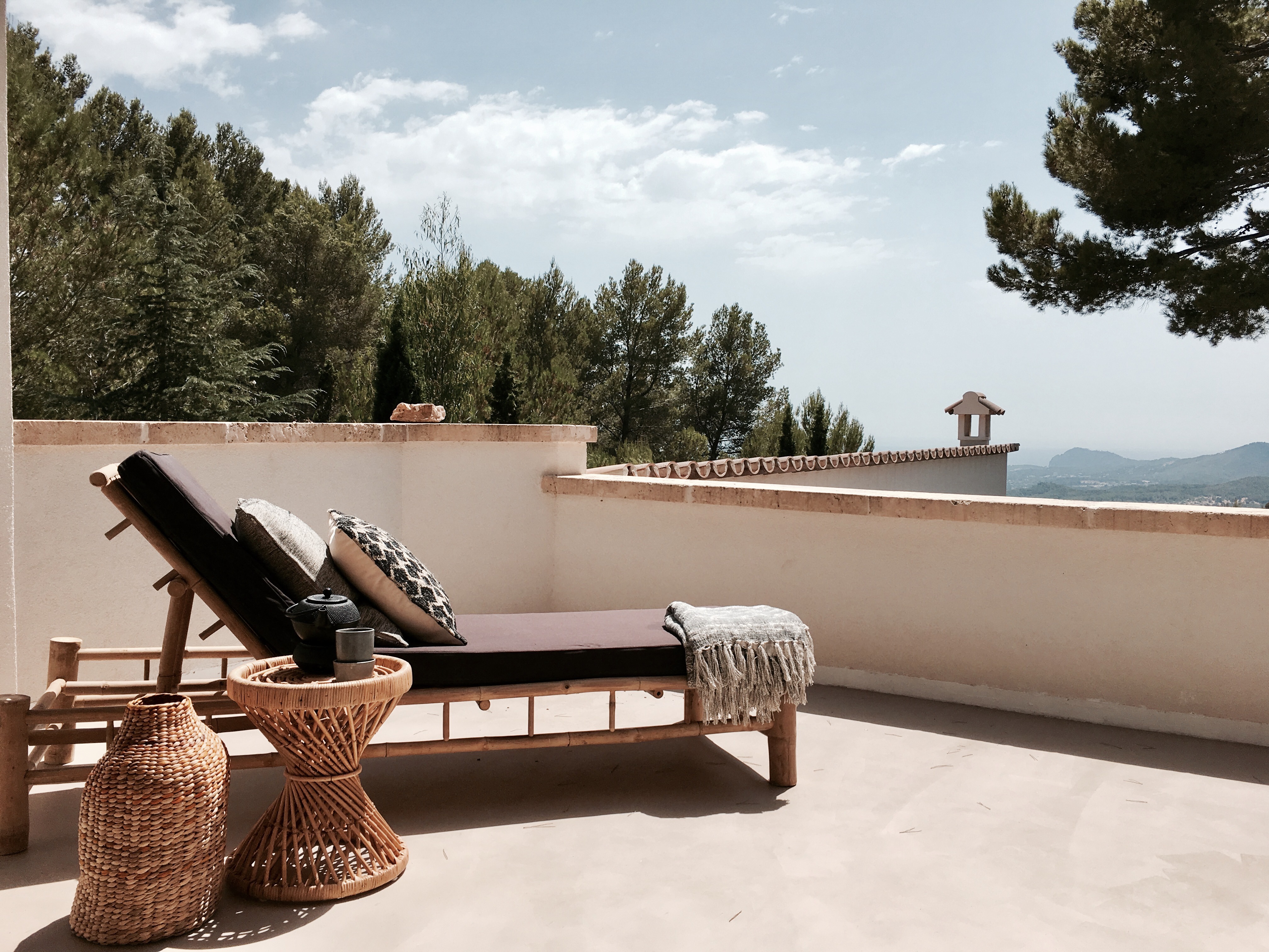 Outdoor Terrace of Villa Son Font near the Tramuntana mountains in Mallorca.