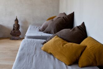 once milano linen cushion in yellow