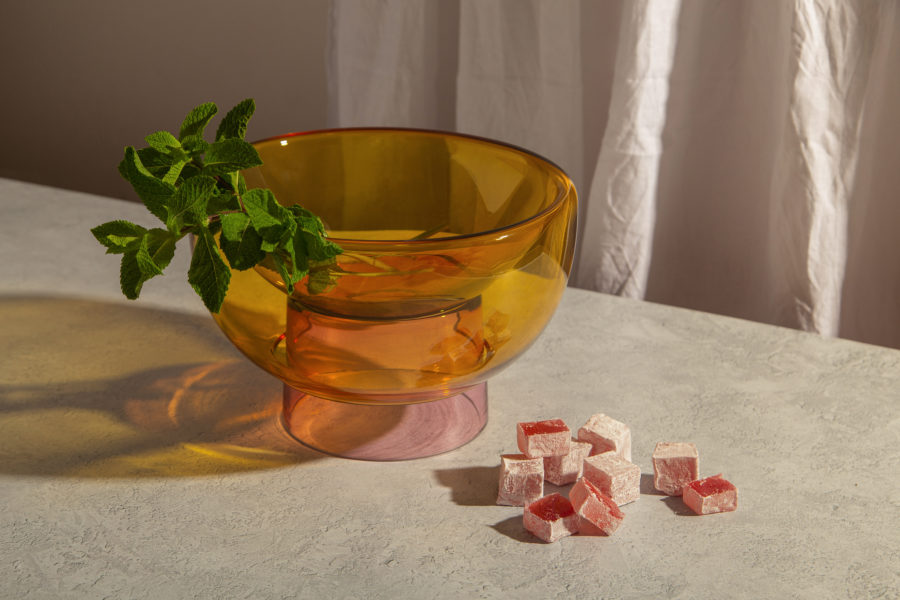 Studio Hausen Sphere Glass Bowls in Yellow and Pink