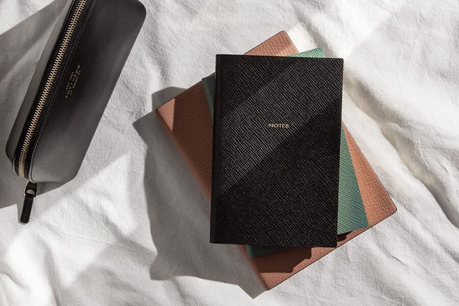 Smythson leather notebook in black