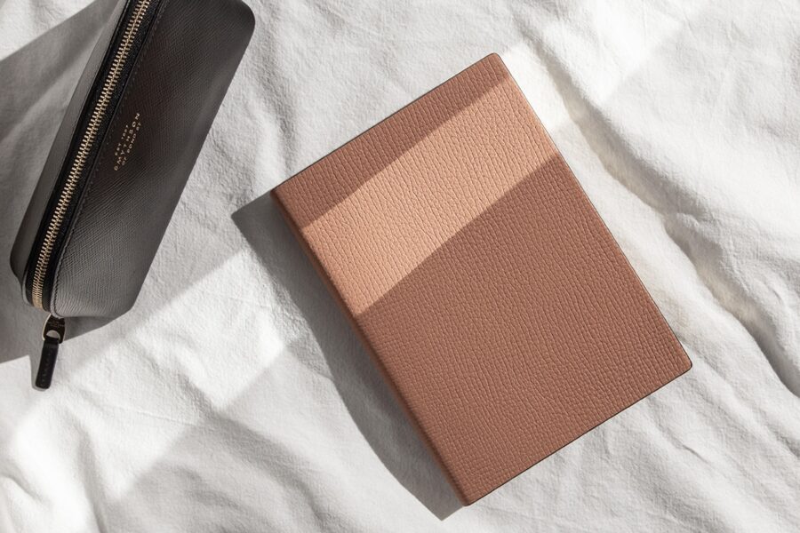 Smythson leather notebook in pink