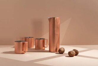 studio kyss copper mugs and pitcher in pink metal