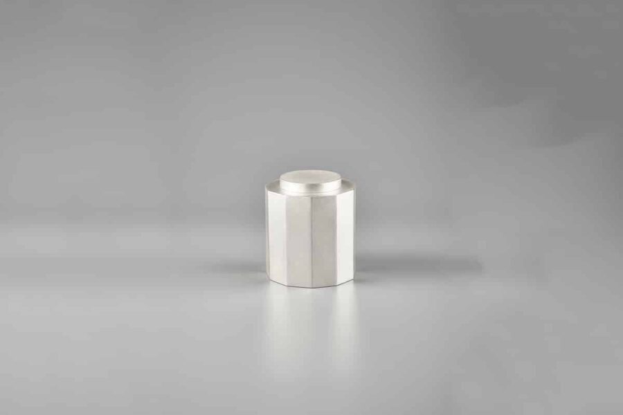 studio kyss tea canister in silver metal