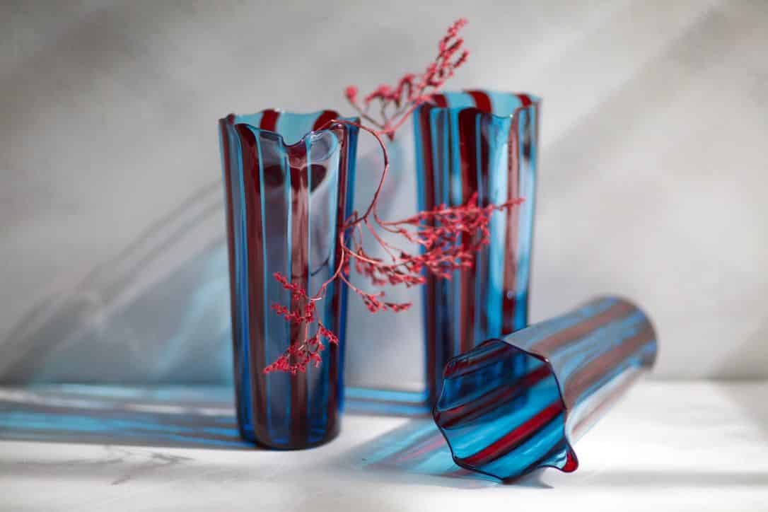 Campbell-Rey x &YOU Striped Murano Tumblers in Blue and Red